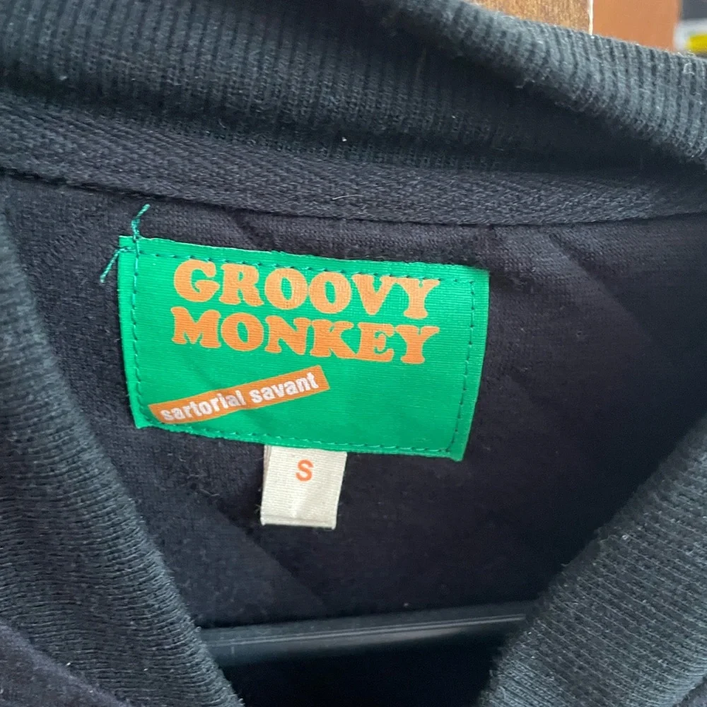 Groovy monkey sartorial savant black zig zag‎ zip bomber jacket small